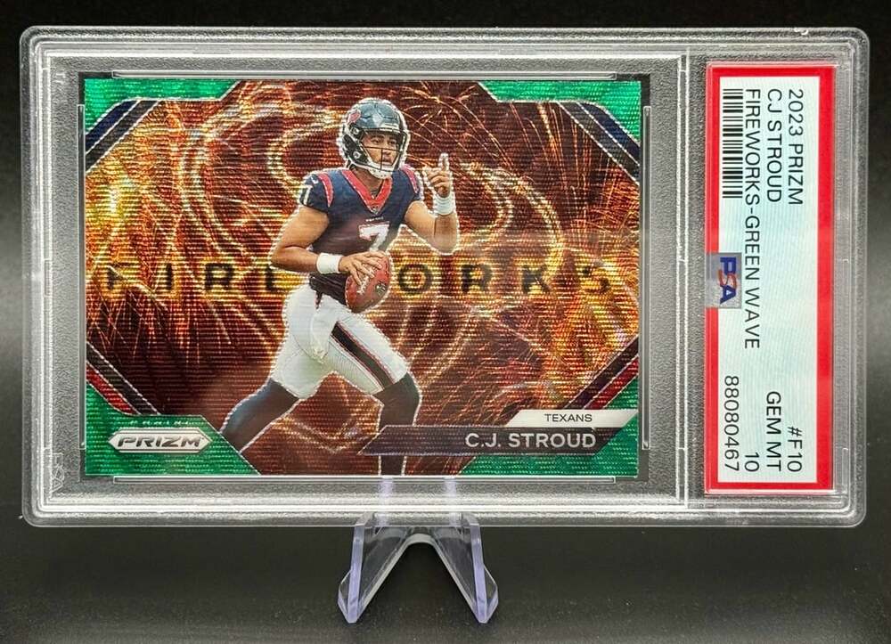CJ Stroud PSA 10 Gem Mt Panini Fireworks Green Wave Houston Texans Football Card
